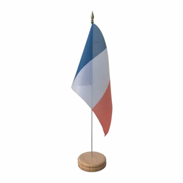 drapeau-de-table-france avec lance et support en bois