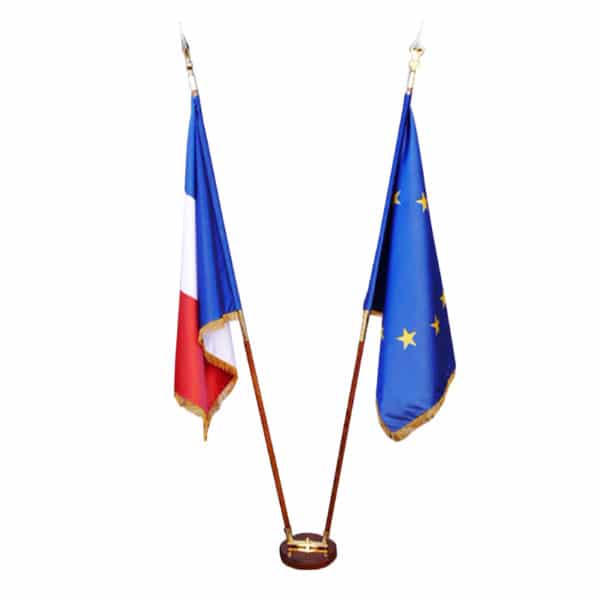 drapeau-prestige france et europe avec hampe en bois et support